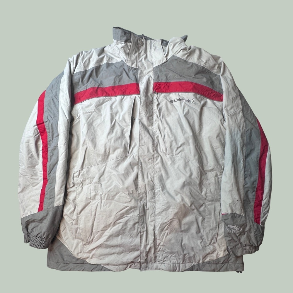 Columbia Jacket Mens XL Omni-Tech Gray Tan Red Waterproof Breathable Shell